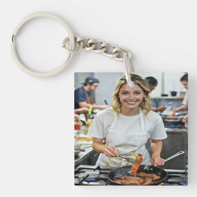 Cooking Bacon Photo Customize Key Ring (Front)