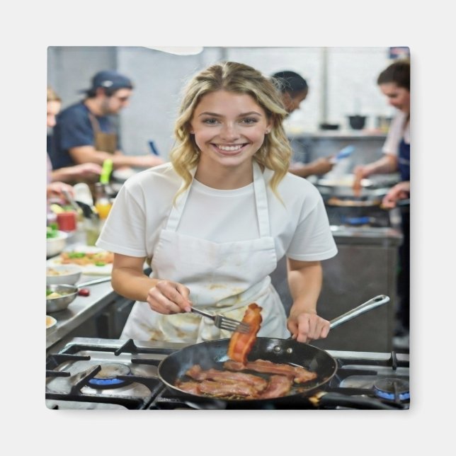 Cooking Bacon Photo Customize Magnet (Front)