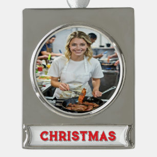 Cooking Bacon Photo Customize Silver Plated Banner Ornament