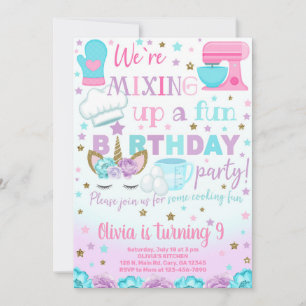 Cooking, baking and unicorn girl birthday invite. invitation