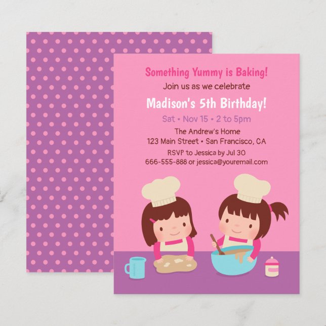 Cooking Baking Girls Birthday Party Invitations (Front/Back)