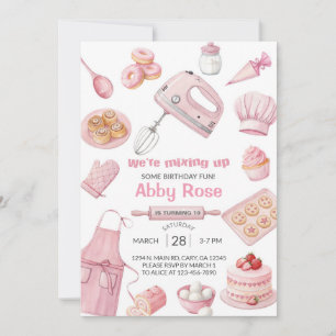 Cooking, baking, mixing fun girl birthday invite. invitation