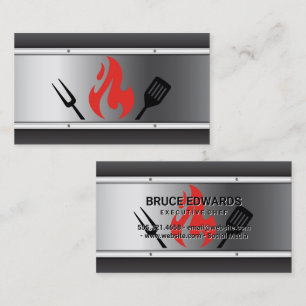 Cooking BBQ Utensils   Fire   Metallic Business Card