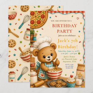 Cooking Bear 7th Birthday Baking Party Invitation