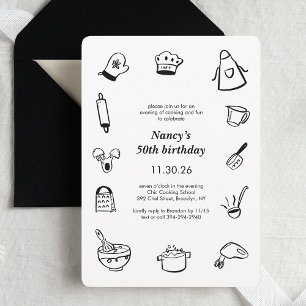 Cooking Birthday Party Hand Drawn Chef Minimalist Invitation