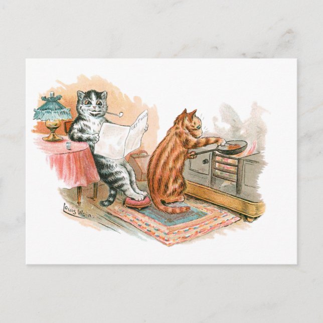 Cooking Cat Louis Wain Postcard (Front)