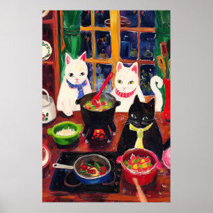 Cooking Cats Print  Whimsical Kitchen Cat
