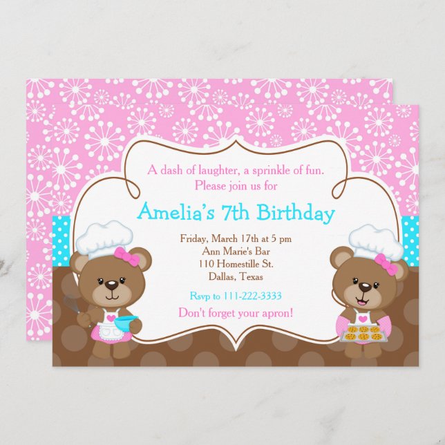 Cooking Chef Bear Birthday Party Invitation (Front/Back)