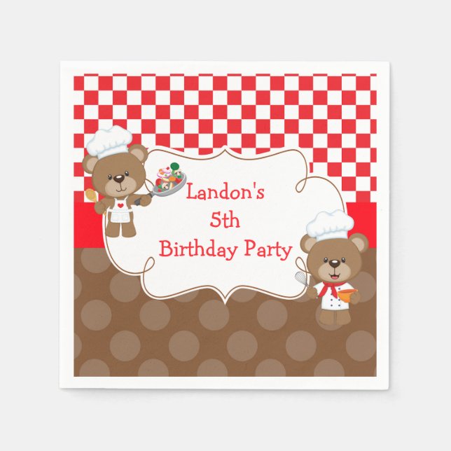 Cooking Chef Bear Birthday Party Napkin (Front)