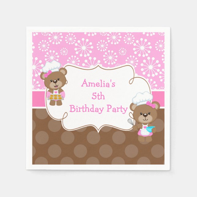 Cooking Chef Bear Birthday Party Napkin (Front)