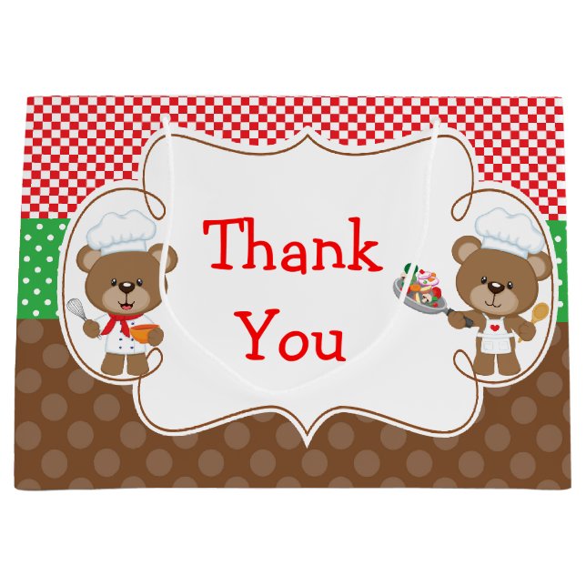 Cooking Chef Bears Birthday Party Large Gift Bag (Front)