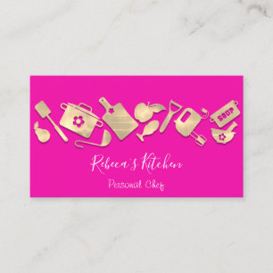 Cooking Chef Restaurant Catering Logo QR Pink Business Card