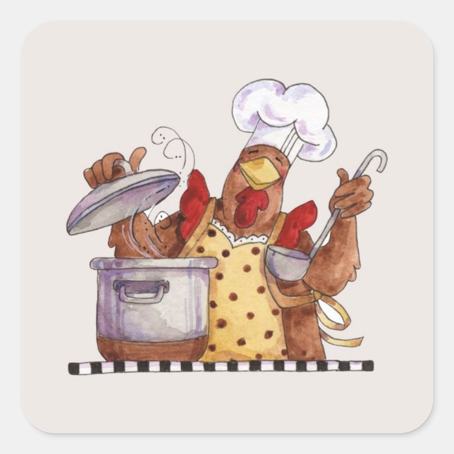 Cooking Chicken Square Sticker (Front)