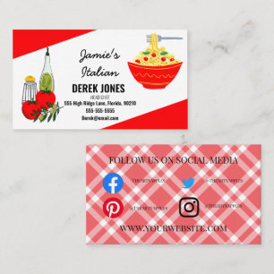 cooking class catering Italian spaghetti resturant Business Card