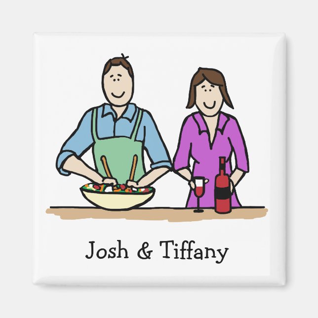 Cooking couple- custom cartoon magnet (Front)