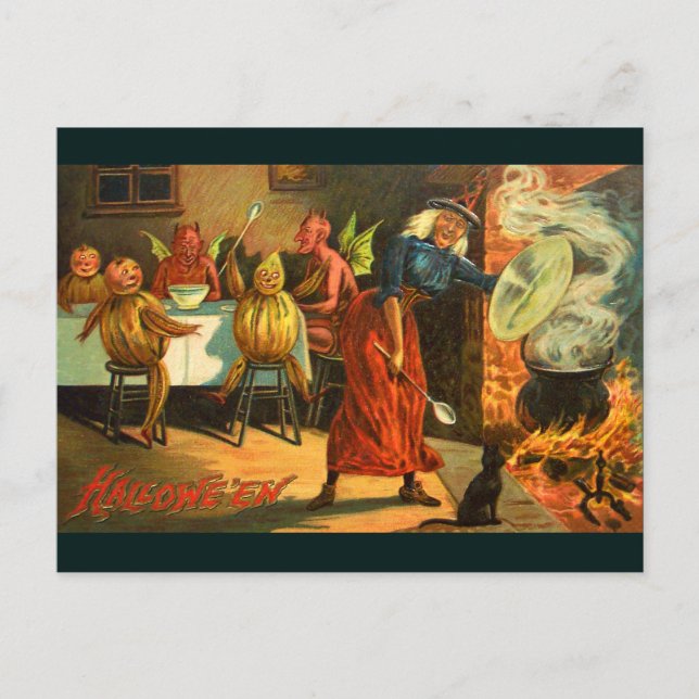 Cooking Halloween Witch Postcard (Front)