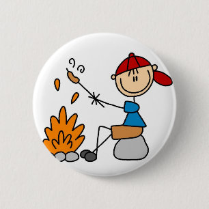 Cooking Hot Dogs Camping Button