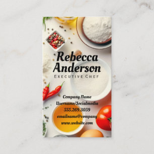 Cooking Ingredients on White Table Chef Business Card