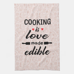 Cooking is love funny slogan tea towel
