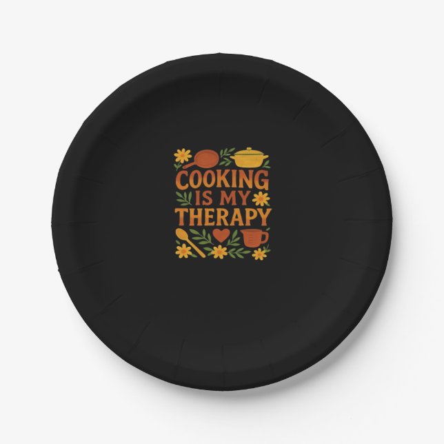 Cooking is my therapy Oversized T-Shirt Paper Plate (Front)