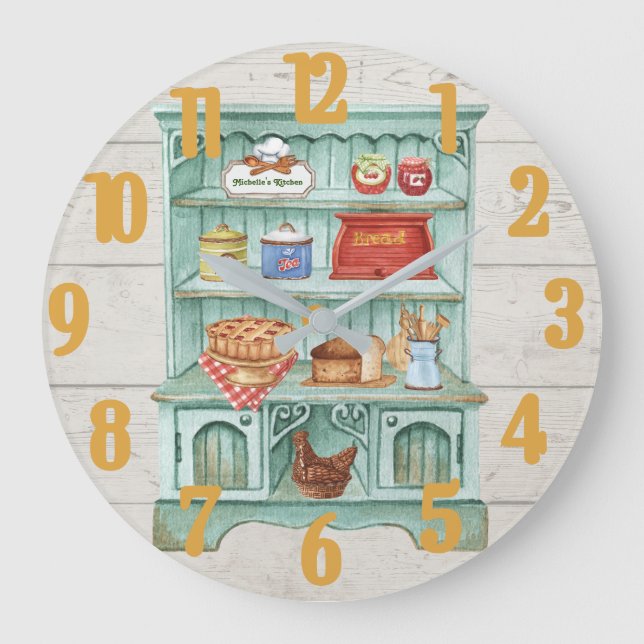 Cooking Kitchen Personalise Rustic  Large Clock (Front)