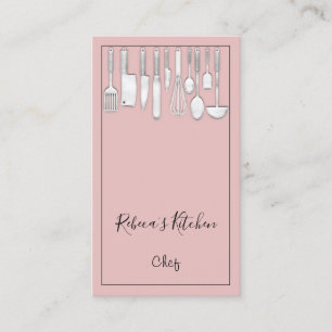 Cooking Logo Chef Restaurant Kitchen Knifes Rose Business Card