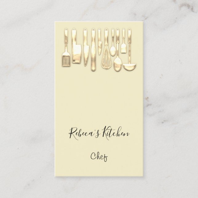 Cooking Logo Chef Restaurant Kitchen Yellow Gold Business Card (Front)