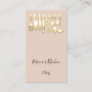 Cooking Logo Chef Restaurant Stylish Knifes Blush Business Card