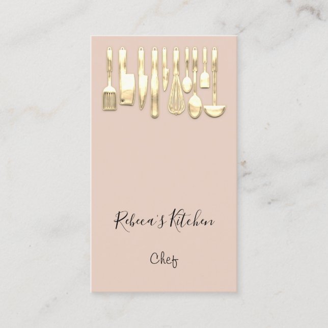 Cooking Logo Chef Restaurant Stylish Knifes Blush Business Card (Front)