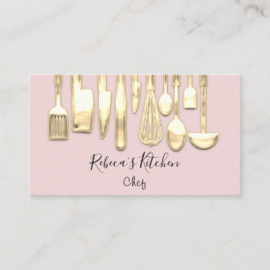 Cooking Logo Chef Restaurant Stylish Knifes Blush Business Card