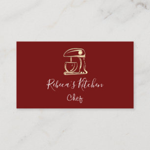 Cooking Logo Robot Mixer Chef Burgundy Gold Business Card