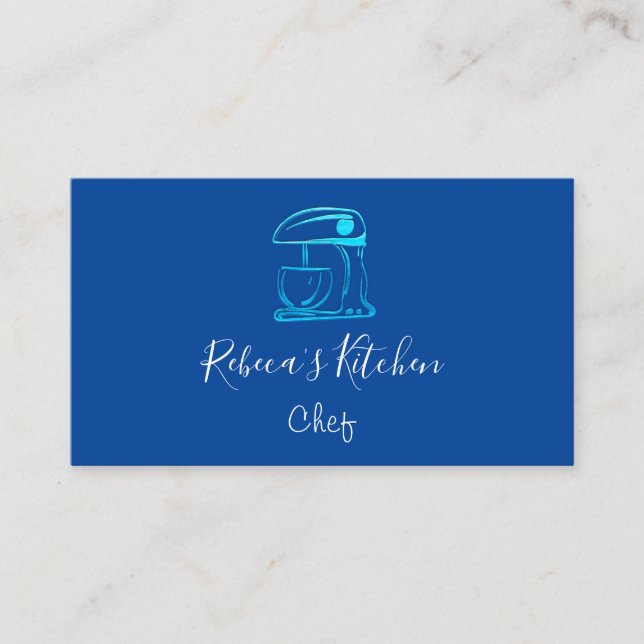 Cooking Logo Robot Mixer Chef Sweets Bakery Navy Business Card (Front)