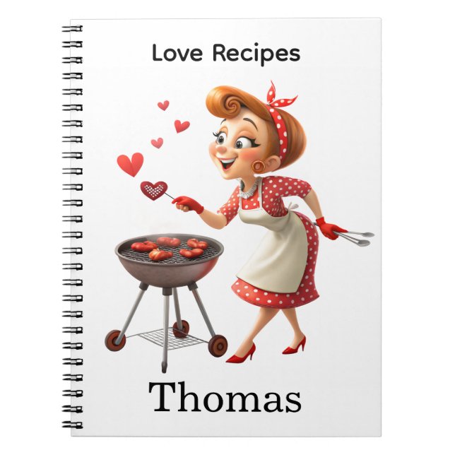 Cooking Love Red Hearts Recipe Spiral Notebook  (Front)