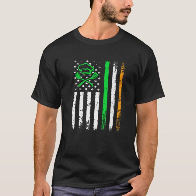 Cooking Lover Irish American Flag St Patrick's Day T-Shirt (Front)