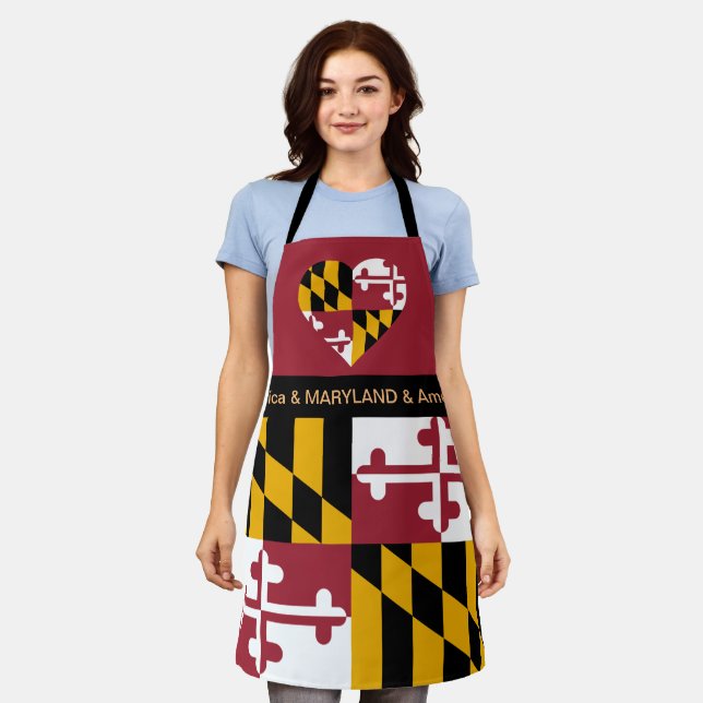 Cooking Maryland & Maryland Flag USA Chefs kitchen Apron (Worn)