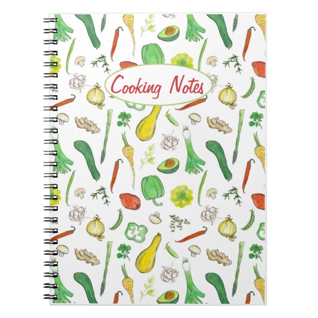 Cooking Notes Fresh Vegetables Watercolor Drawing Notebook (Front)