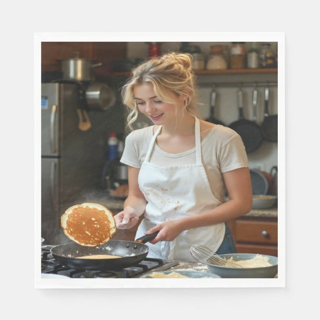 Cooking Pancakes Photo Customize Napkin (Front)