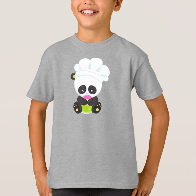 Cooking Panda, Baking Panda, Panda With Doughnut T-Shirt (Front)