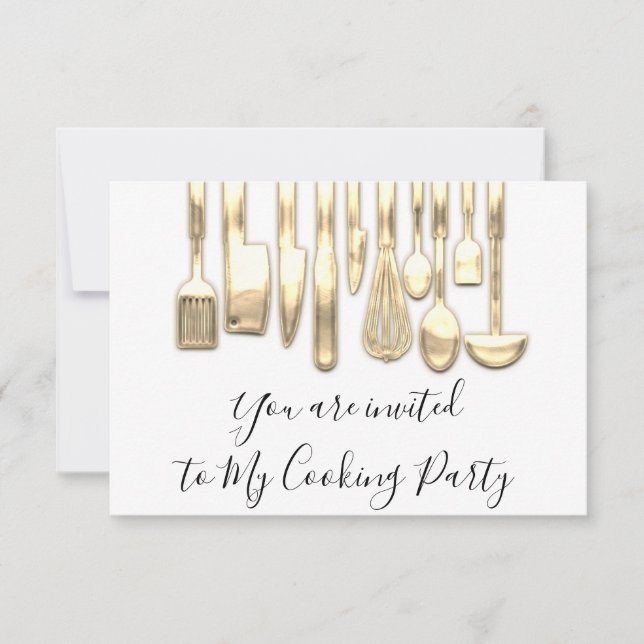Cooking Party Chef Golden Kitchen Golden White  Invitation (Front)