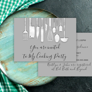 Cooking Party Chef Golden Kitchen Grey Silver Invitation