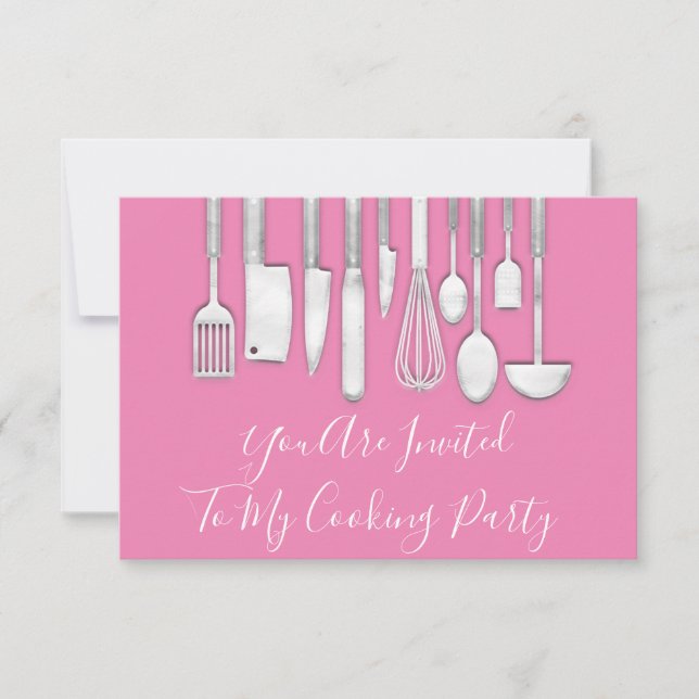 Cooking Party Chef  Kitchen White Grey Pink Grey  Invitation (Front)