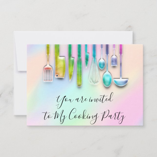 Cooking Party Chef Restaurant Kitchen Holograph Invitation (Front)