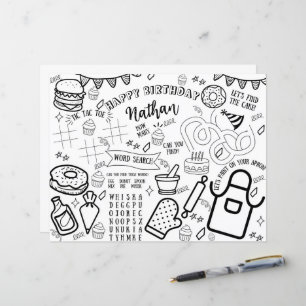 Cooking Party Colouring Placemat Baking Little Che