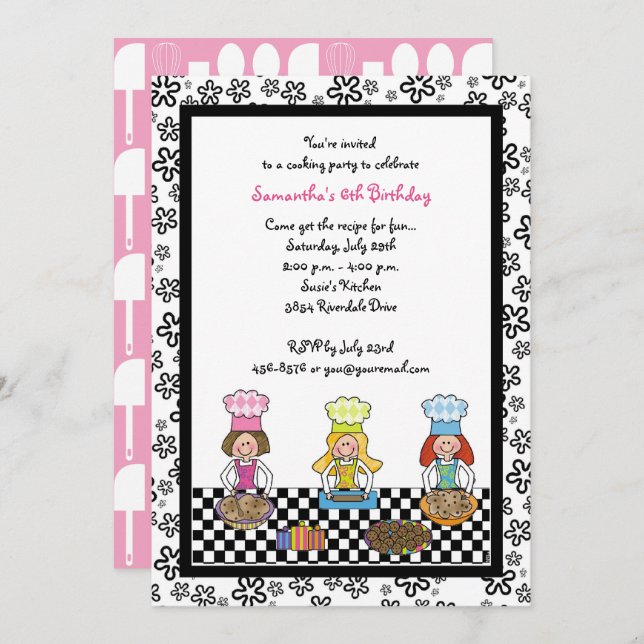 Cooking Party Girls Baking Kids Birthday Invitation (Front/Back)