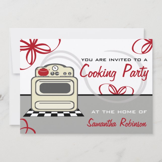 Cooking Party - Retro Stove Red Kitchen Invitation (Front)