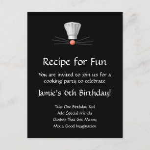 Cooking Party Template: Black and White Invitation Postcard