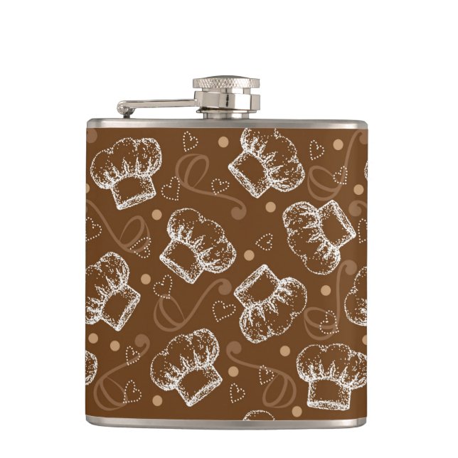 Cooking pattern with chef hat hip flask (Front)