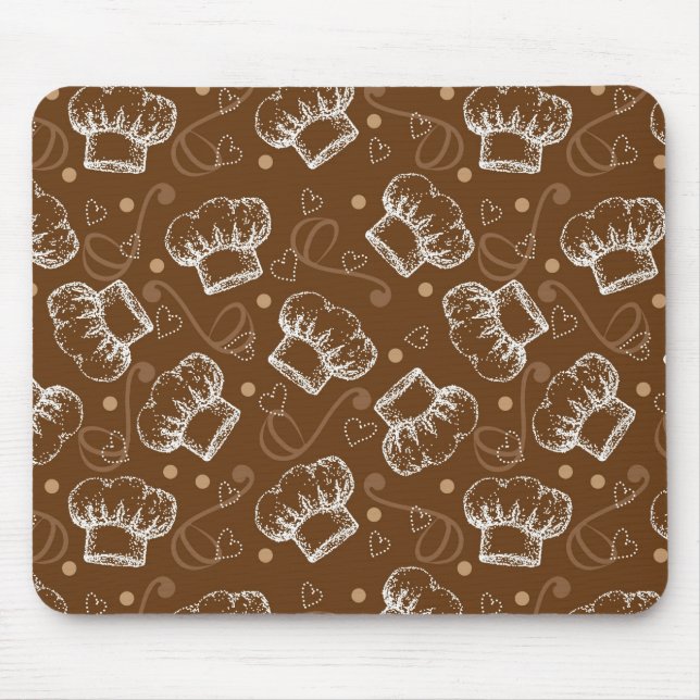 Cooking pattern with chef hat mouse mat (Front)