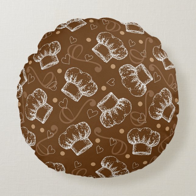 Cooking pattern with chef hat round cushion (Front)