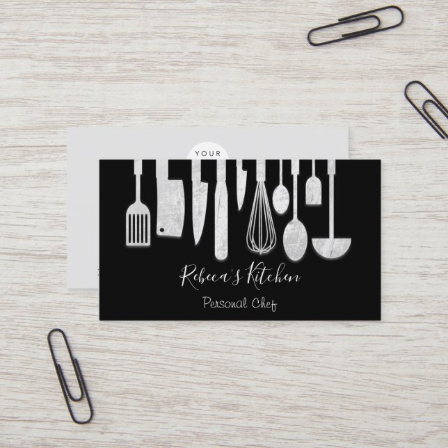 Cooking Personal Chef Restaurant Catering Black Business Card (Front/Back In Situ)